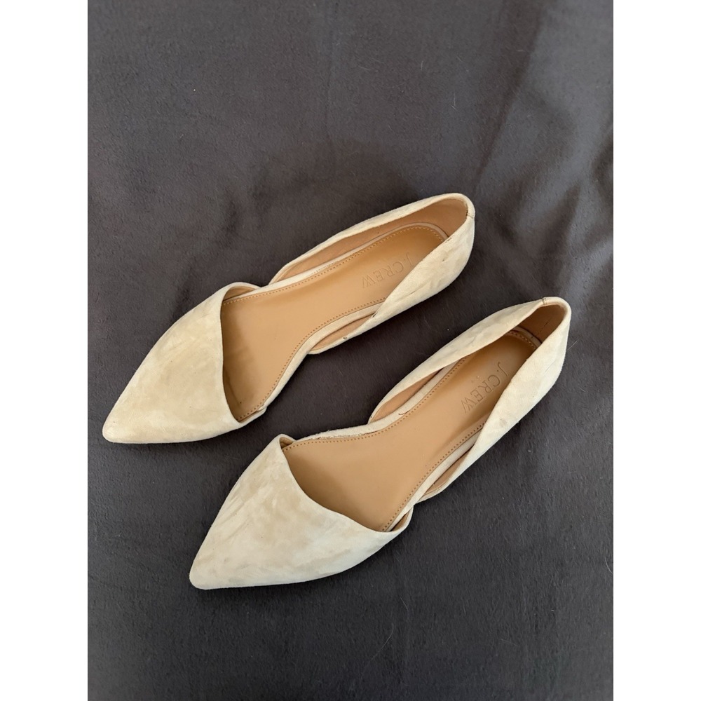 J. Crew Women's Zoe D'Orsay Flats Beige Tan Suede Pointed Toe Slip-On Shoes 8.5 - Picture 2 of 9